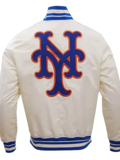 New York Mets White Vintage Varsity Starter Jacket Back