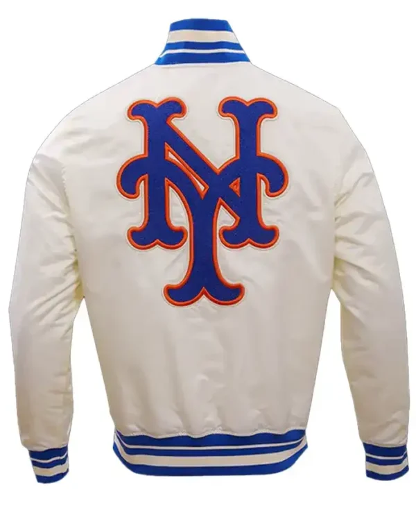 New York Mets White Vintage Varsity Starter Jacket Back