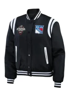 New York Rangers 2024 Stadium Black Satin Varsity Jacket