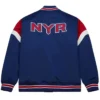 New York Rangers Blue Satin Varsity Jacket Back