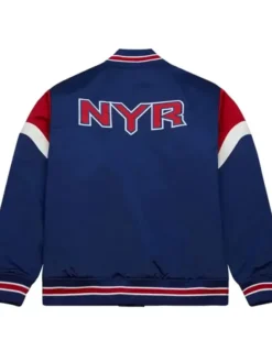New York Rangers Blue Satin Varsity Jacket Back