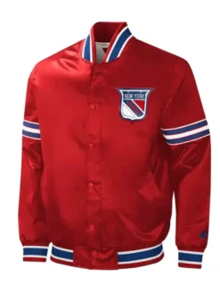 New York Rangers Red Slider Satin Varsity Jacket