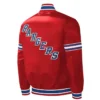 New York Rangers Red Slider Satin Varsity Jacket Back