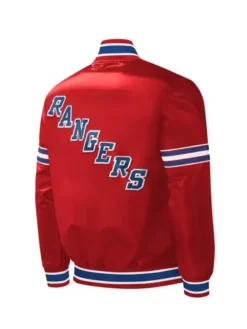 New York Rangers Red Slider Satin Varsity Jacket Back