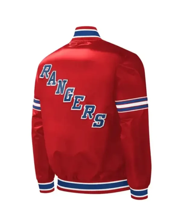 New York Rangers Red Slider Satin Varsity Jacket Back