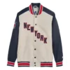 New York Rangers The Renegade Cream And Blue Varsity Jacket