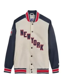 New York Rangers The Renegade Cream And Blue Varsity Jacket