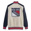 New York Rangers The Renegade Cream And Blue Varsity Jacket Back