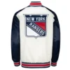 New York Rangers White And Blue Satin Varsity Jacket Back