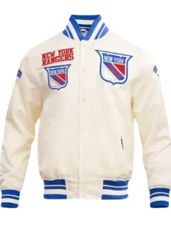 New York Rangers White Retro Classic Satin Varsity Jacket