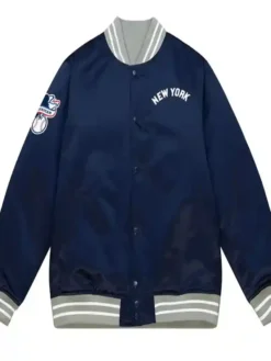 New York Yankees Men Blue Satin Varsity Jacket