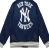 New York Yankees Men Blue Satin Varsity Jacket Back
