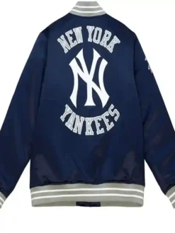 New York Yankees Men Blue Satin Varsity Jacket Back