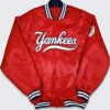 New York Yankees Mens Starter Red Satin Varsity Jacket