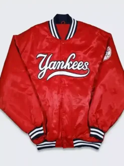 New York Yankees Mens Starter Red Satin Varsity Jacket