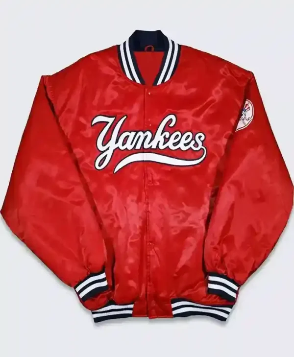 New York Yankees Mens Starter Red Satin Varsity Jacket