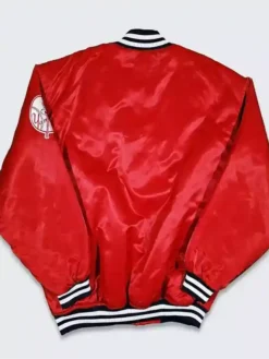 New York Yankees Mens Starter Red Satin Varsity Jacket Back