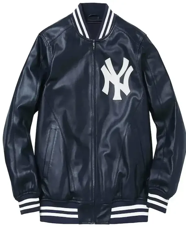New York Yankees Navy Blue Bomber Leather Jacket