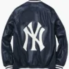 New York Yankees Navy Blue Bomber Leather Jacket Back