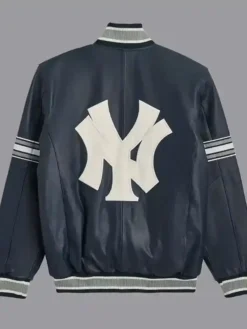 New York Yankees Navy Blue Leather Varsity Jacket Back