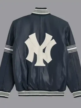 New York Yankees Navy Blue Leather Varsity Jacket Back