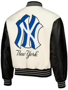 New York Yankees White Pleasures Varsity Letterman Jacket Back