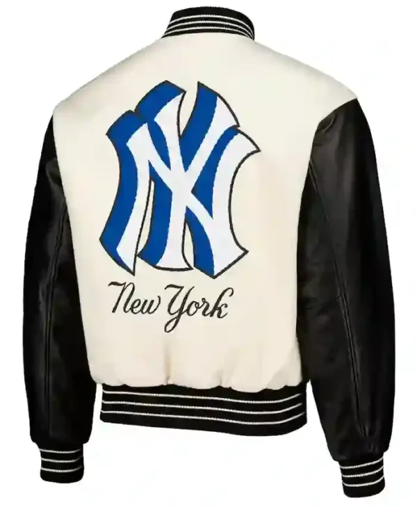 New York Yankees White Pleasures Varsity Letterman Jacket Back