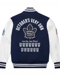 OVO x Toronto Maple Leafs Blue Varsity Jacket Back
