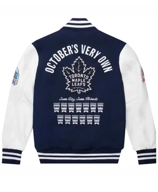 OVO x Toronto Maple Leafs Blue Varsity Jacket Back
