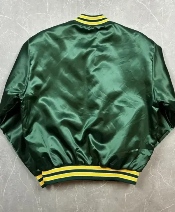 Oakland Athletics Vintage Swingster Green Satin Varsity Jacket BAck
