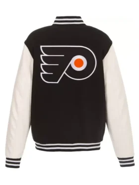 Philadelphia Flyers Black And White Wool Varsity Jacket Back