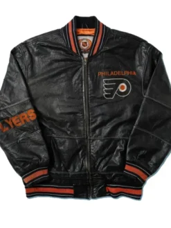 Philadelphia Flyers Black Leather Vintage Bomber Jacket