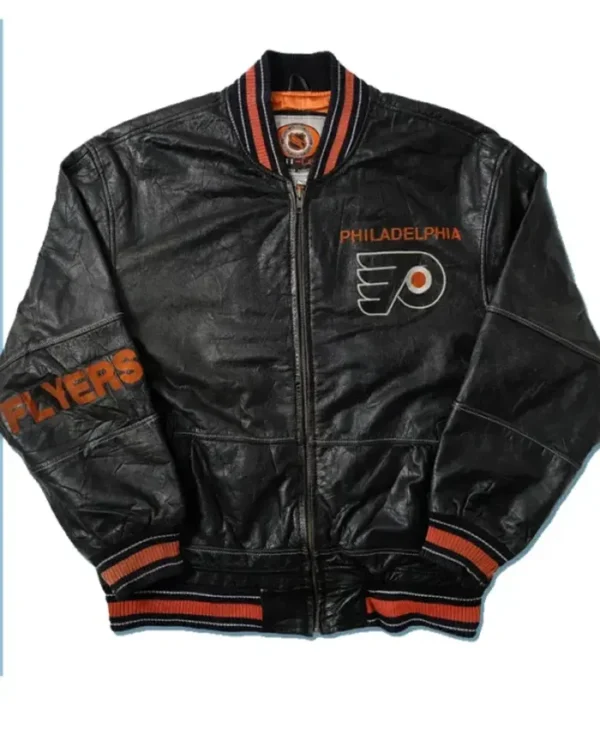 Philadelphia Flyers Black Leather Vintage Bomber Jacket