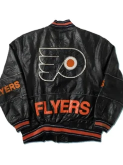 Philadelphia Flyers Black Leather Vintage Bomber Jacket Back