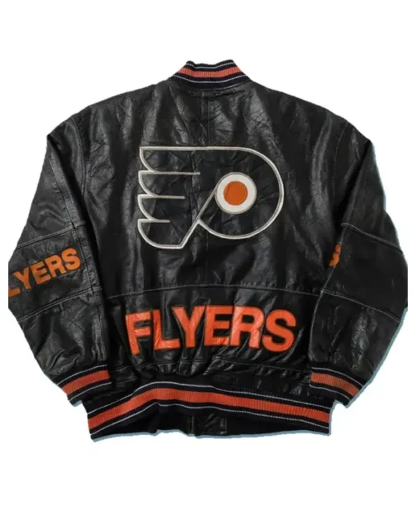 Philadelphia Flyers Black Leather Vintage Bomber Jacket Back