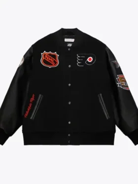 Philadelphia Flyers Black Letterman Wool Varsity Jacket