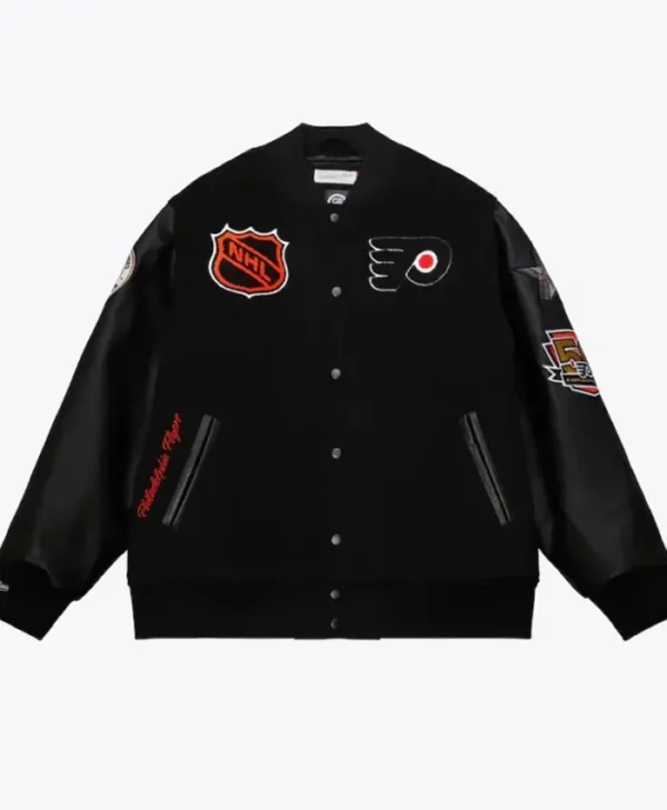 Philadelphia Flyers Black Letterman Wool Varsity Jacket