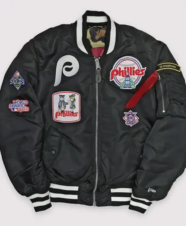 Philadelphia Phillies Black Ma-1 Bomber Jacket