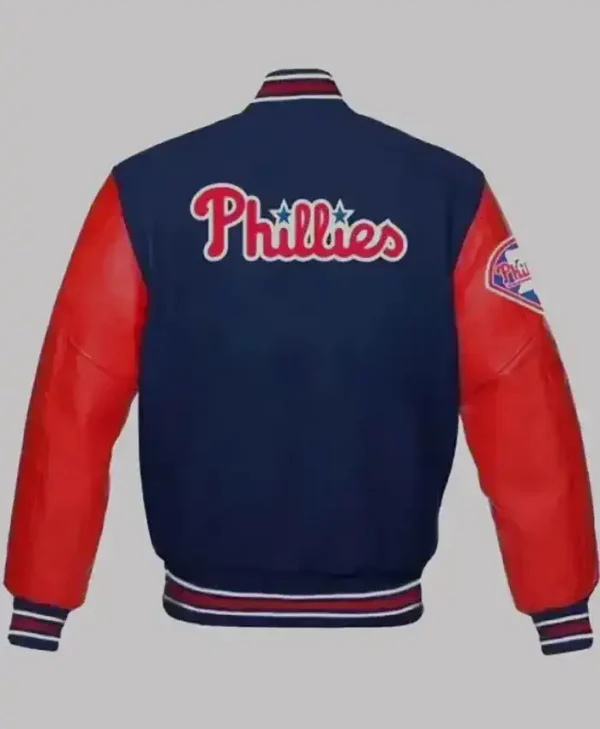 Philadelphia Phillies Blue And Red Wool Varsity Jacket Back