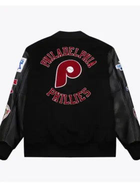 Philadelphia Phillies Full Snap Black Varsity Jacket Back