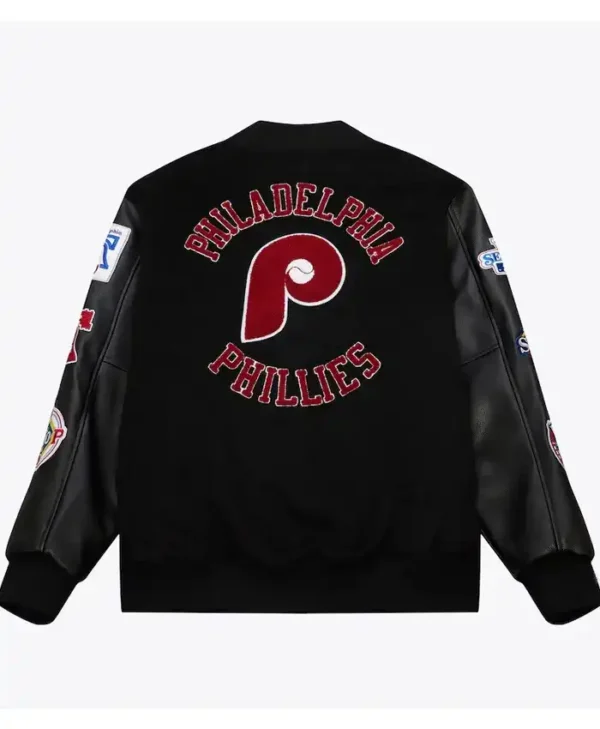 Philadelphia Phillies Full Snap Black Varsity Jacket Back