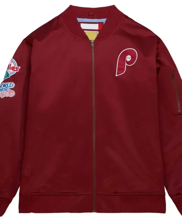 Philadelphia Phillies Vintage Maroon Satin Bomber Jacket