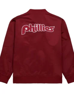 Philadelphia Phillies Vintage Maroon Satin Bomber Jacket Back