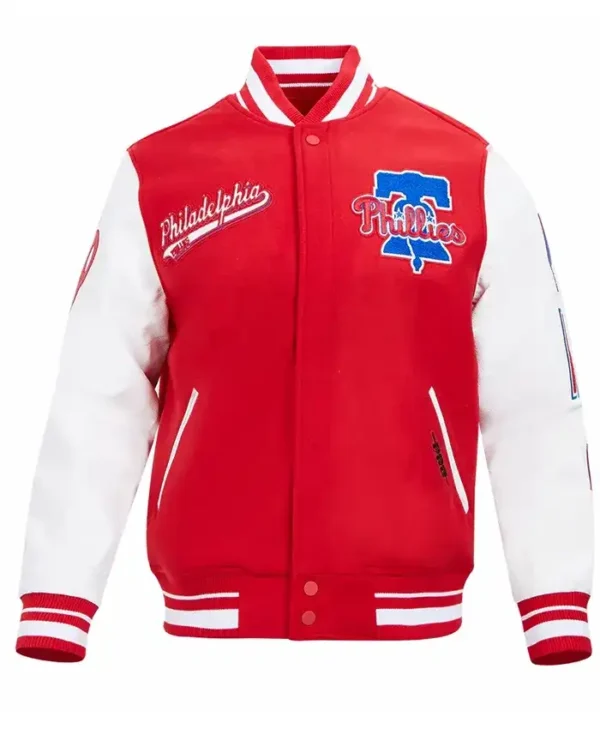 Philadelphia Phillies Wool Red And White Varsity Jacket