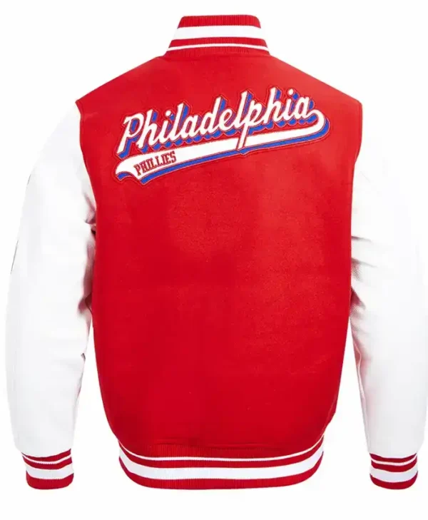 Philadelphia Phillies Wool Red And White Varsity Jacket Back