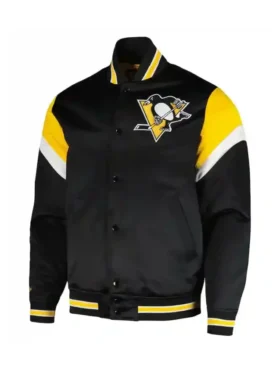 Pittsburgh Penguins Black Satin Letterman Varsity Jacket