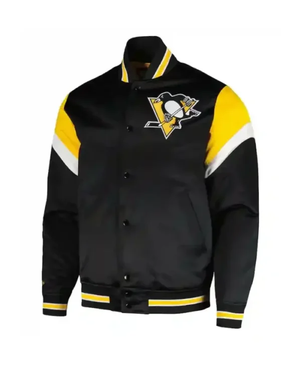 Pittsburgh Penguins Black Satin Letterman Varsity Jacket