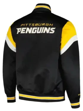 Pittsburgh Penguins Black Satin Letterman Varsity Jacket Back
