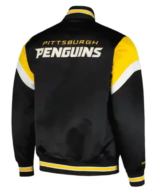 Pittsburgh Penguins Black Satin Letterman Varsity Jacket Back