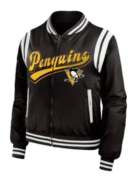 Pittsburgh Penguins Black Vintage Satin Bomber Jacket